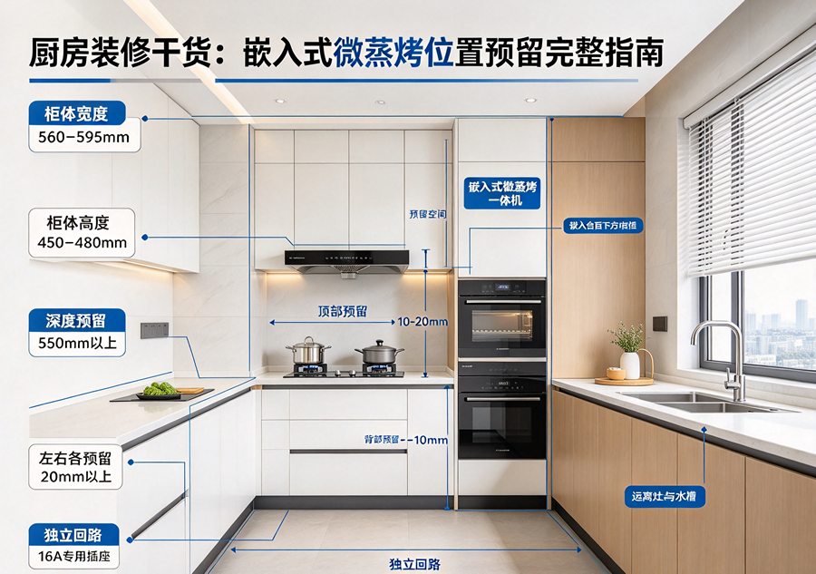 厨房装修必看：嵌入式微蒸烤安装预留要点详解