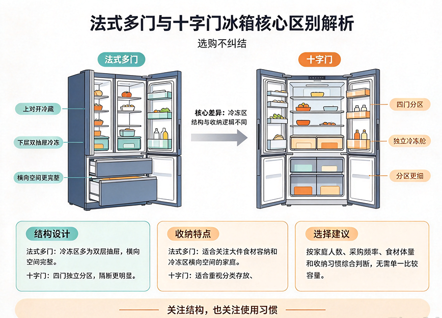 冰箱选购纠结：法式多门与十字门该怎么挑