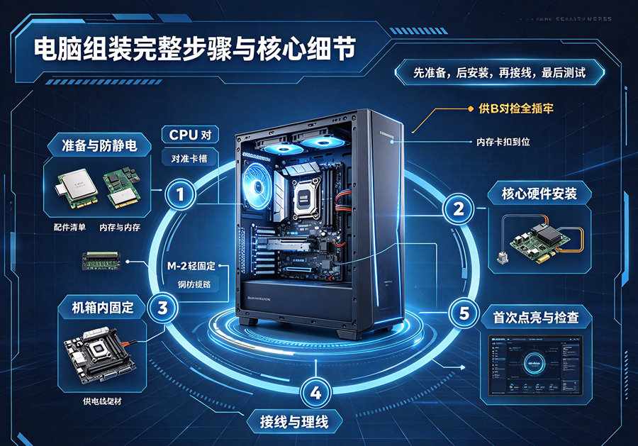 全程无难点！新手电脑组装完整步骤与核心细节