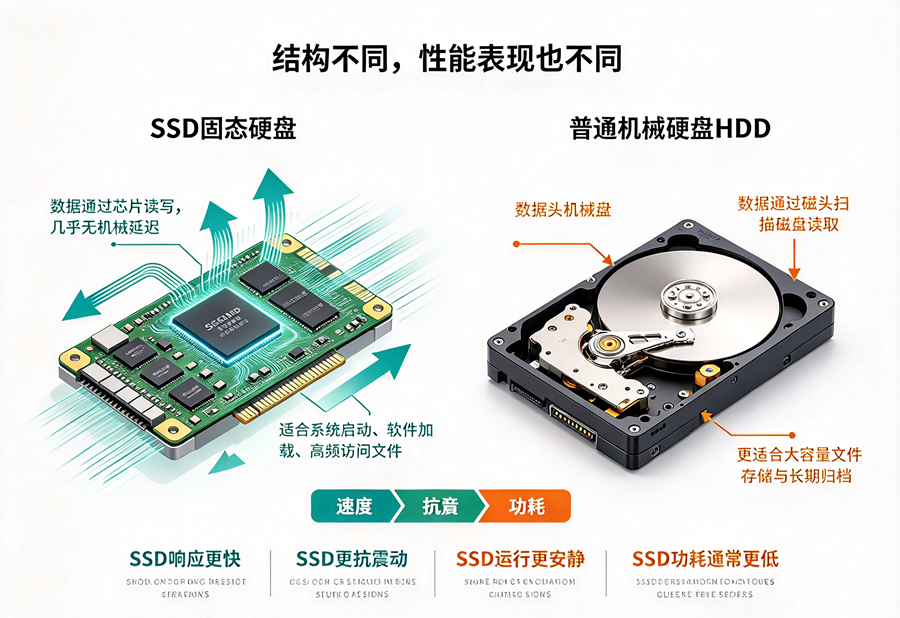固态硬盘与普通硬盘对比：区别及使用场景科普