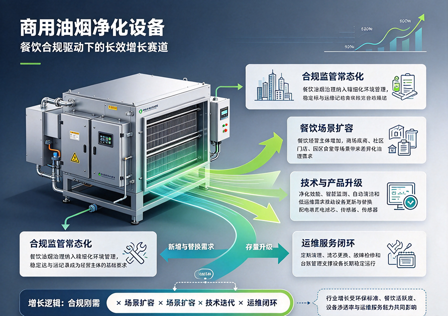 餐饮油烟治理：合规要求之下，商用油烟净化设备迎来持续增长