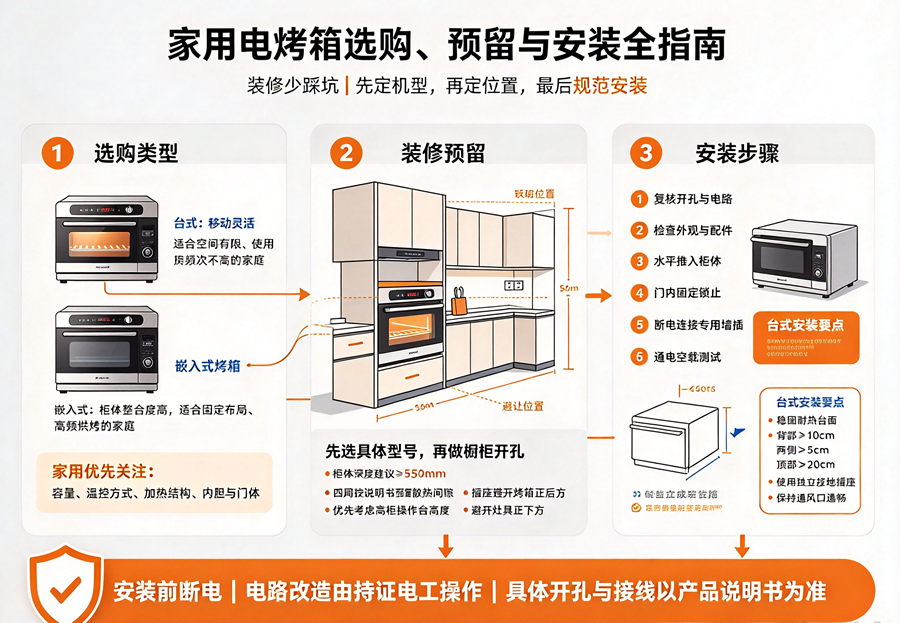 家用电烤箱选购、预留与安装全指南，装修少踩坑