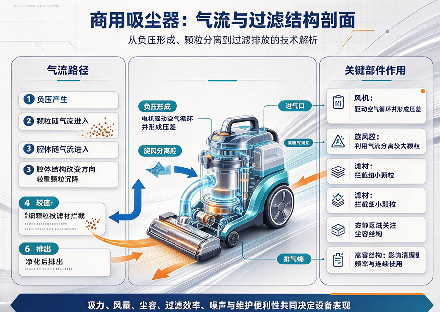 商用吸尘器的用途与原理：从气流动力学到场景化清洁的深度解析