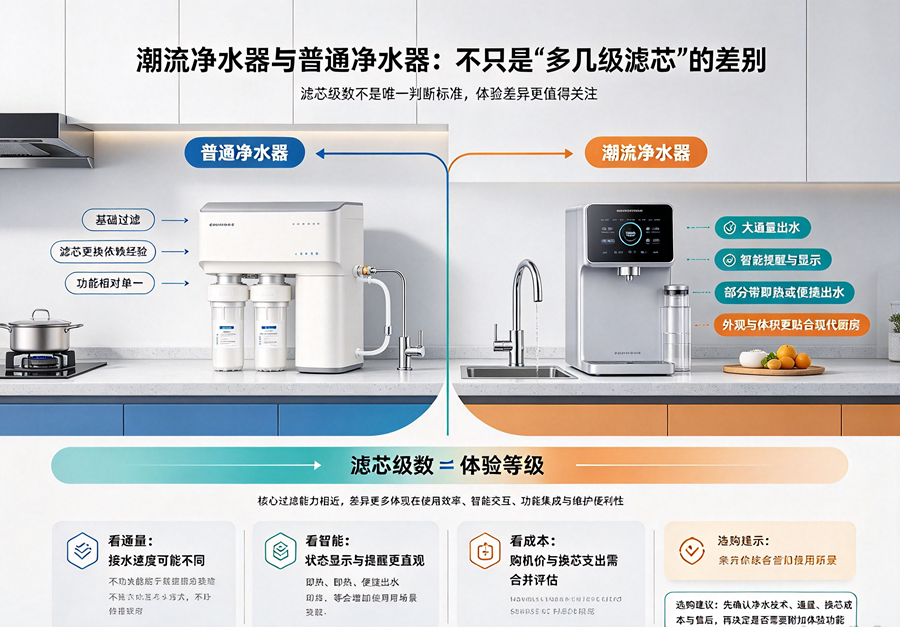 潮流净水器与普通净水器：不只是“多几级滤芯”的差别