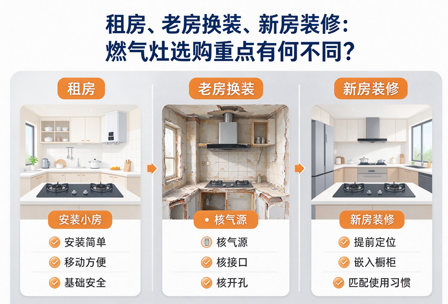租房、老房换装、新房装修：燃气灶选购重点有何不同？